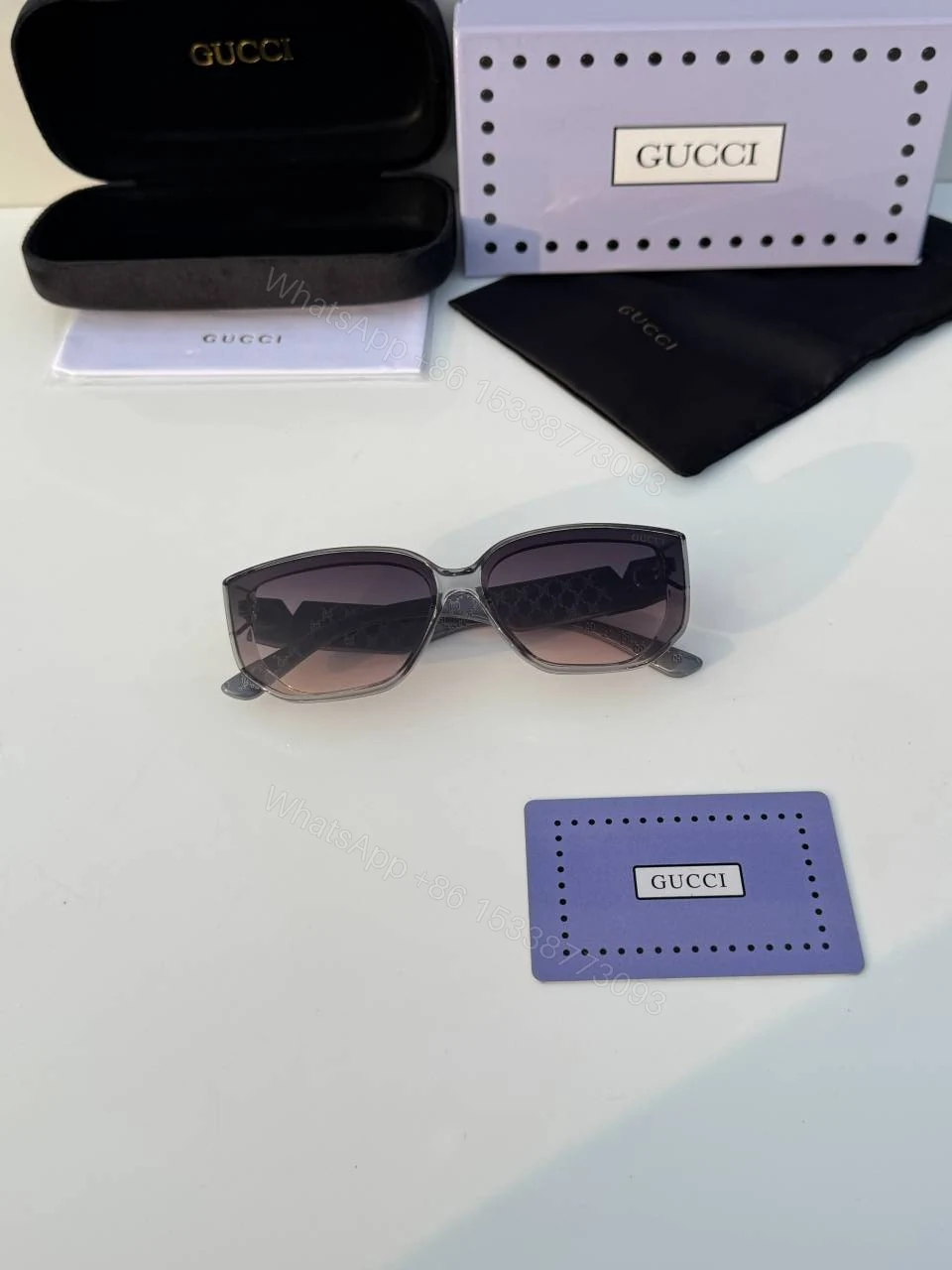 View 2 of First Copy Gucci Cat Eye Sunglasses Black Frame Gradient Brown Lens