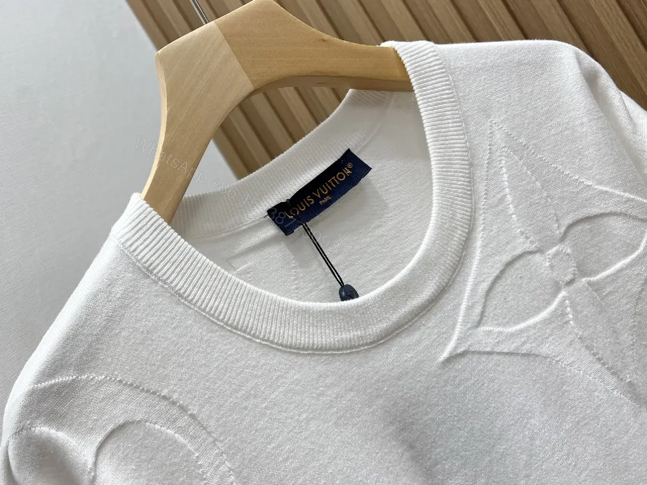 View 6 of White Embroidered Cotton T-Shirt Luxury Style with LV Monogram Key Feature T-Shirt