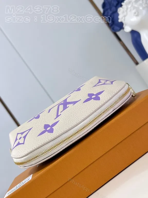 View 4 of Designer Monogram Pouch: Cream Pebble-Grain, Lavender LV-Inspired, Compact Luxury