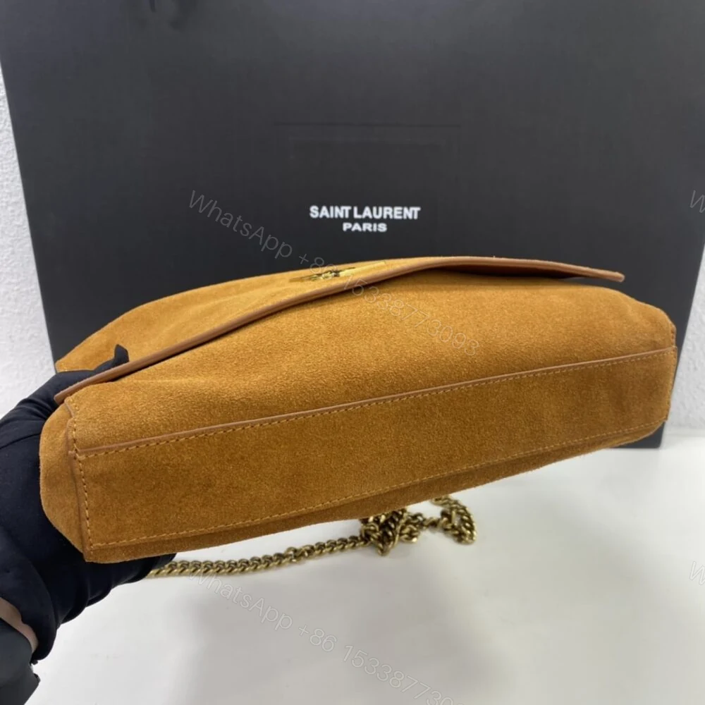 View 3 of Saint Laurent Kate Medium Reversible Chain Bag In Suede Tan 28Cm