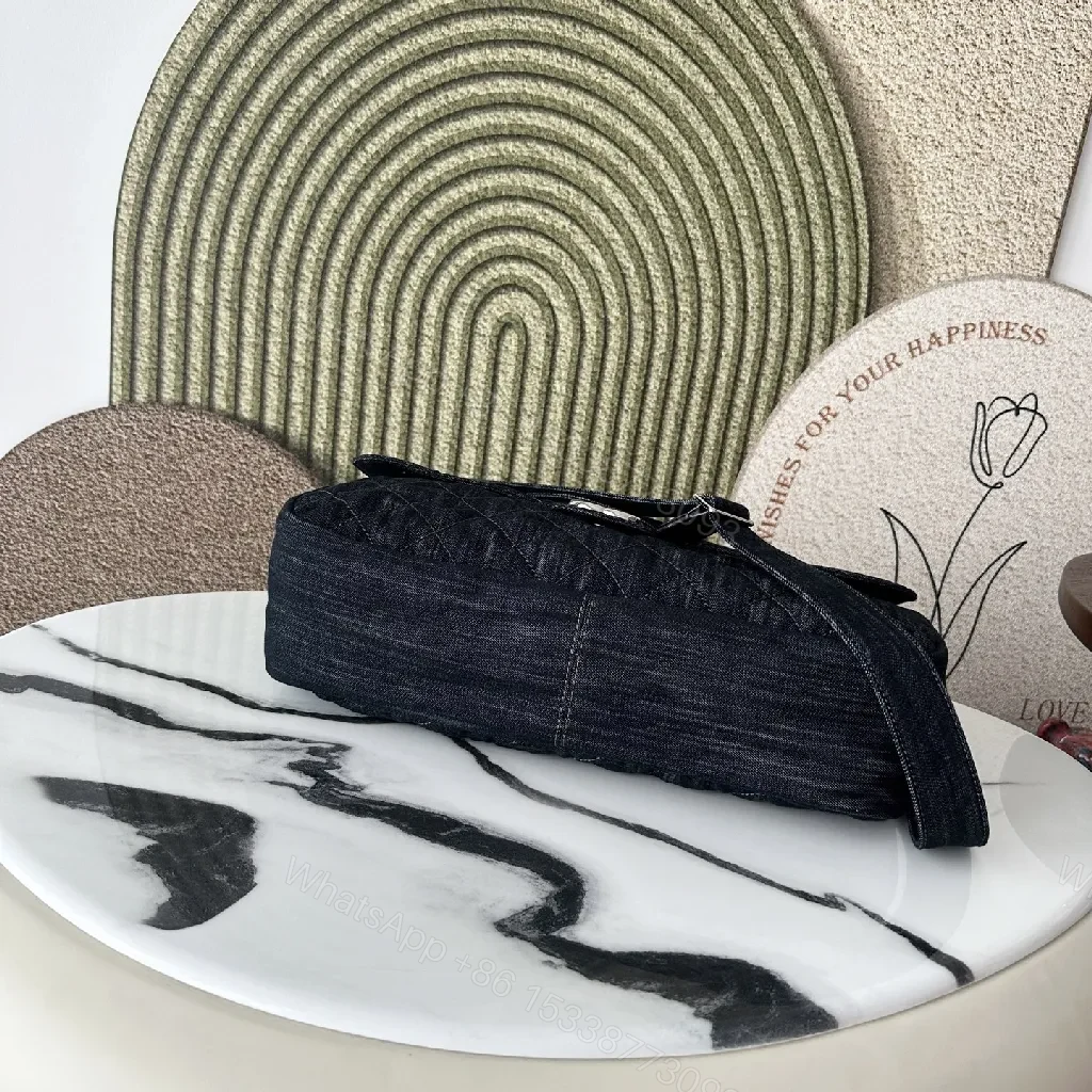 View 5 of Denim-Texture Flap Crossbody: Modern Chic Statement Bag