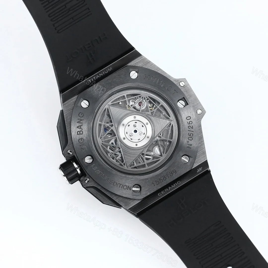 View 8 of Hublot Big Bang Sang Bleu Replica 45MM Premium Black Ceramic Rubber Strap Edition RG-HUBLOT-SANGBLEU-BLACK-45