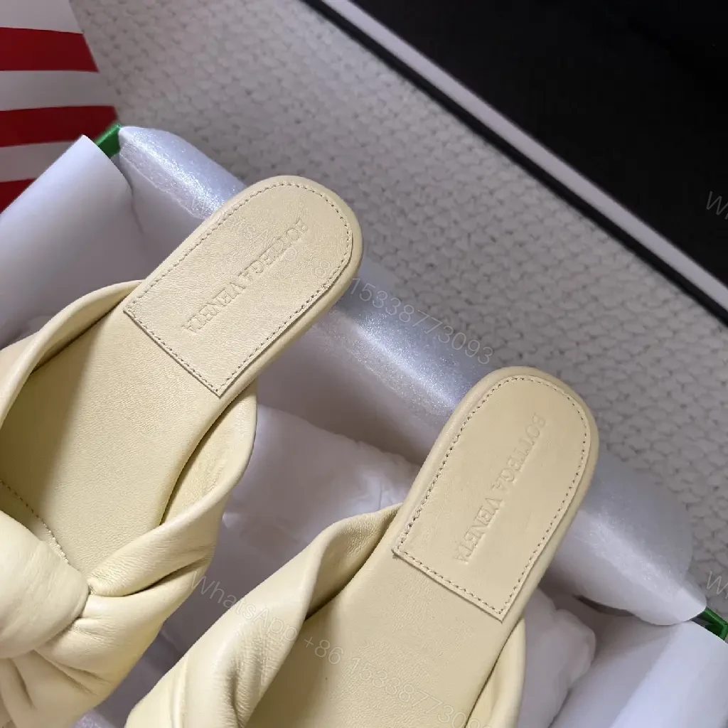 View 5 of Yellow Leather Knot Sandals Women's Sliders Bottega Veneta Style