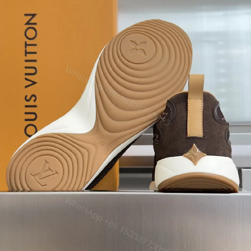 View 4 of Brown Monogram Windrunner Sneaker - Louis Vuitton Style, Low-Top, Lace-Up