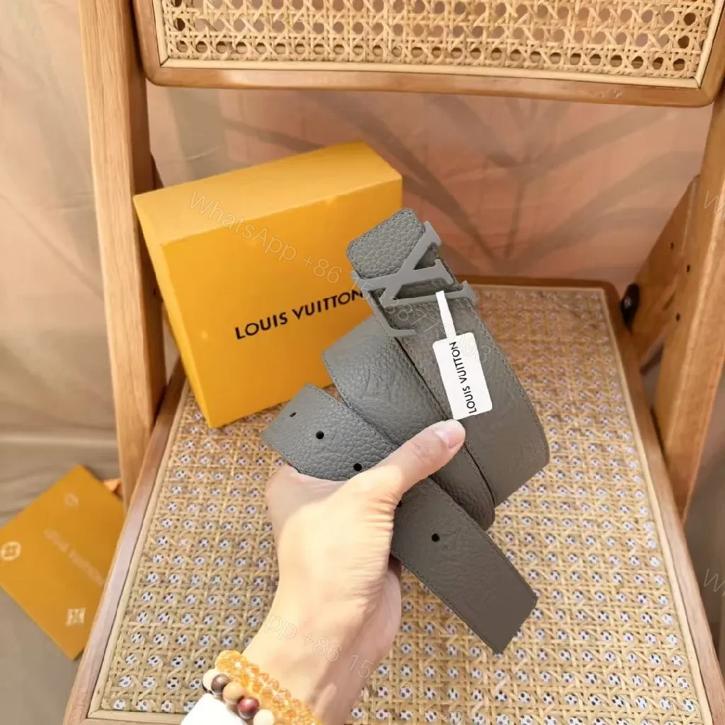 View 6 of Grey Leather Belt: Textured, Subtle Luxe Hardware Belt