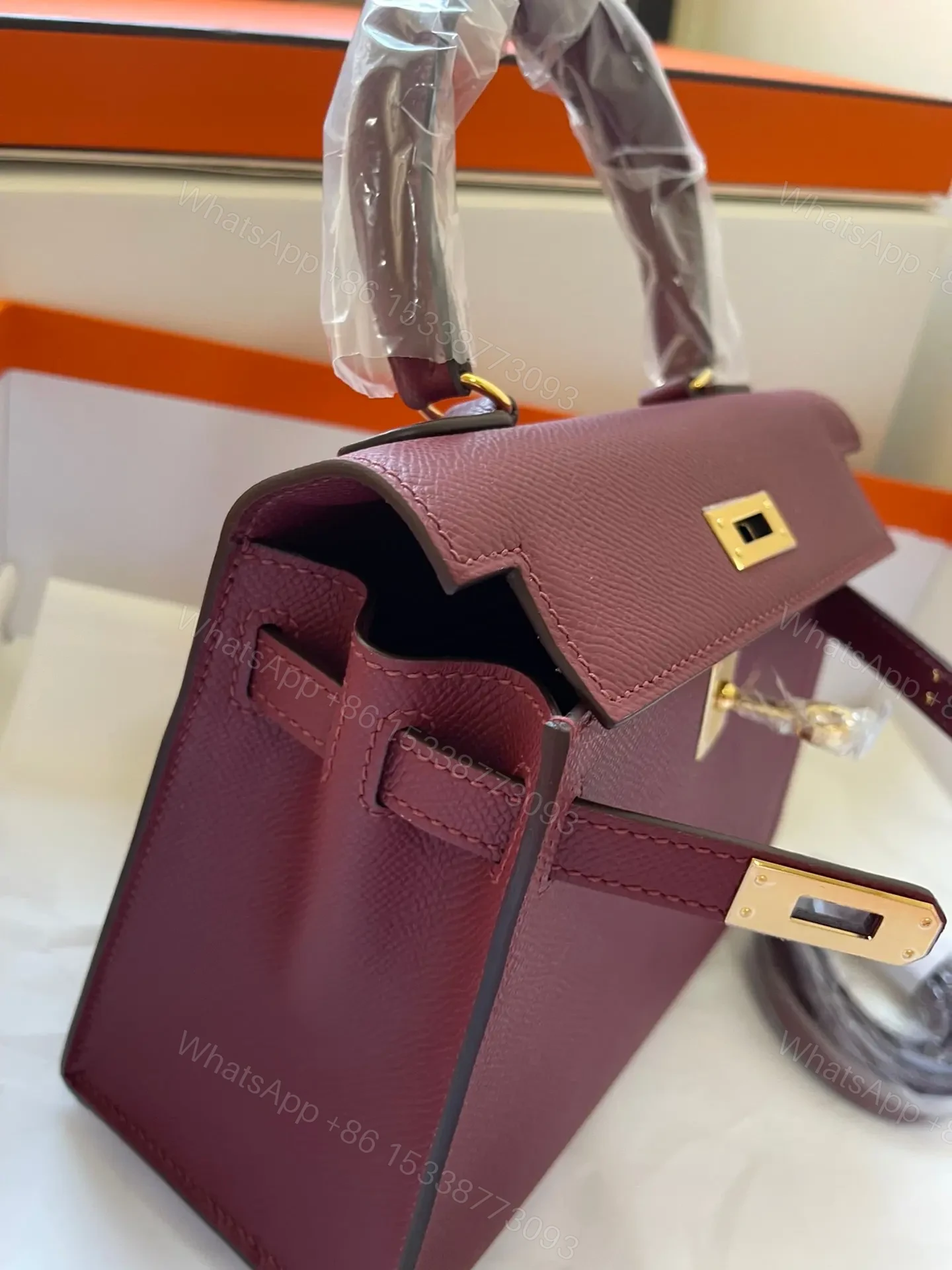 View 4 of HN MINI 20 BAG IN GARNET RED WITH GOLD HARDWARE