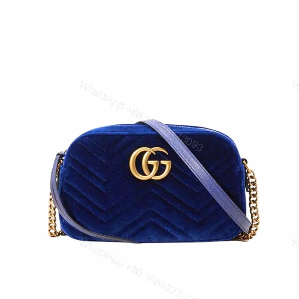 Gucci GG Marmont Small Camera Bag Velvet Dark Blue 23Cm — view 1