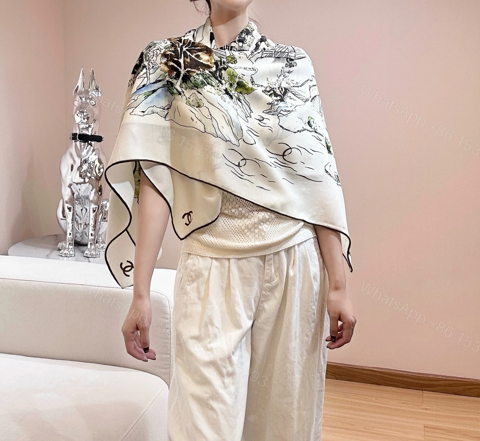Chanel山水圖騰絲巾女 高仿高級藝術圍巾 一比一大方巾推薦 — view 1