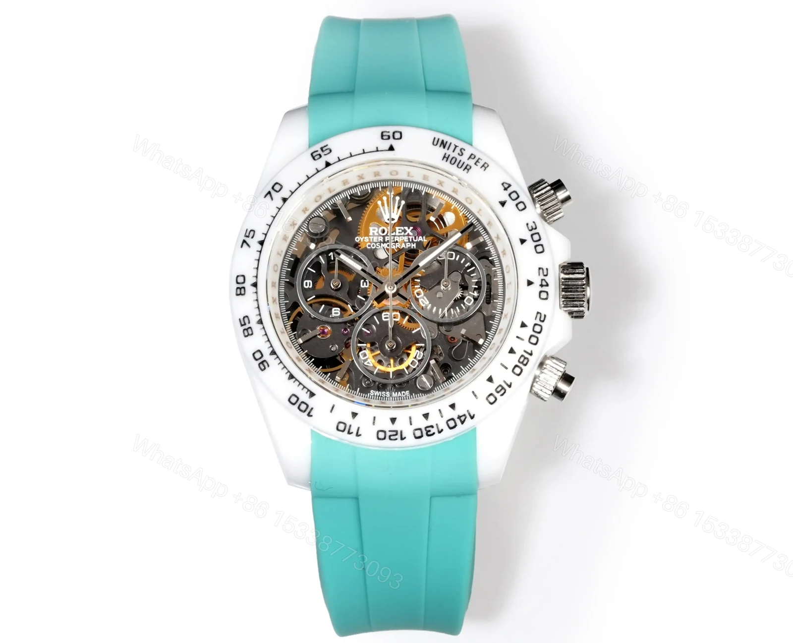 Rolex Daytona Abu Dhabi Skeleton replica 40MM Turquoise Rubber Strap Edition RG-DAYTONA-ABU-DHABI-SKELETON-TURQUOISE-40 — view 1