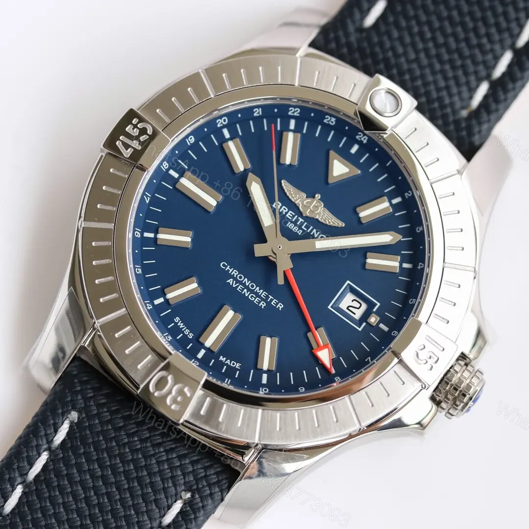 View 8 of V7 Factory Breitling Avenger Automatic GMT 45 – Blue Dial with Stainless Steel Case and Black Strap