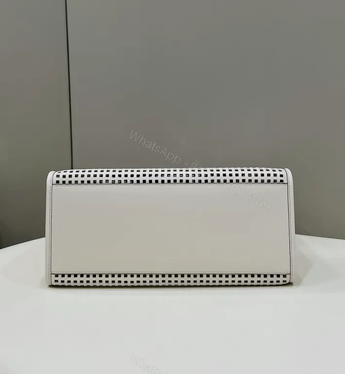 View 6 of Structured Perforated Fendi-Inspired Top-Handle Tote Bag