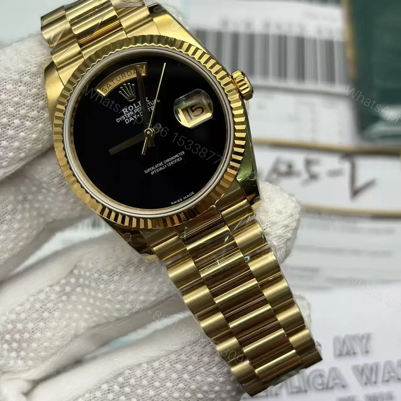 View 4 of Rolex Day Date President Gold Replica – Black Dial