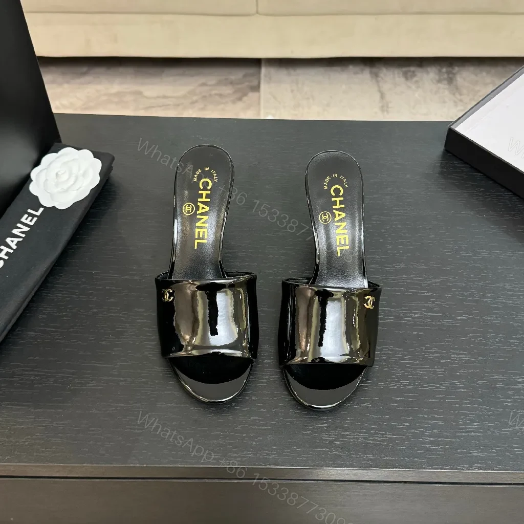 View 5 of Black Patent Leather Slip-On Heels - Minimalist Luxe Comfort