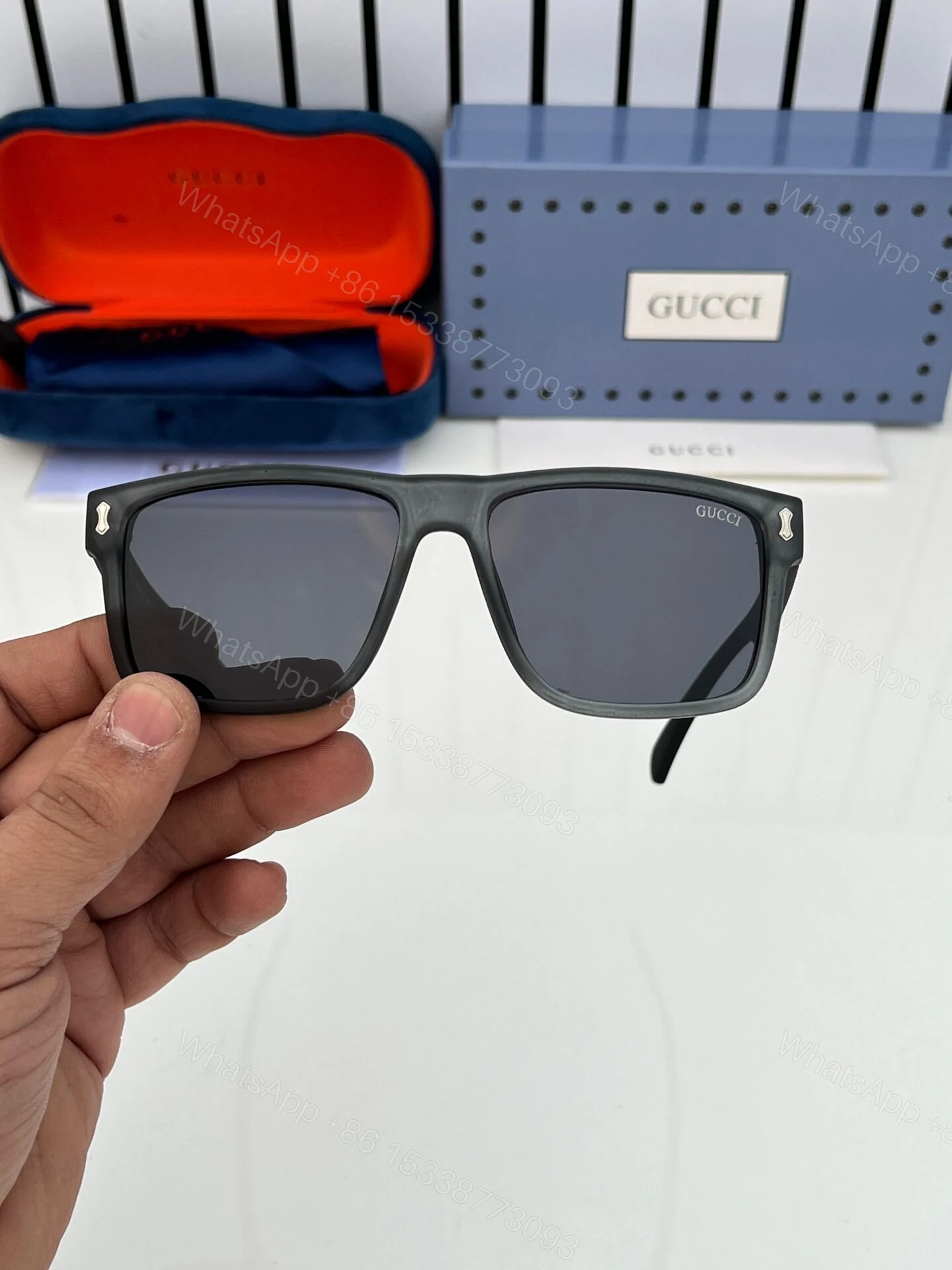 View 2 of Gucci Square Black Sunglasses Plastic