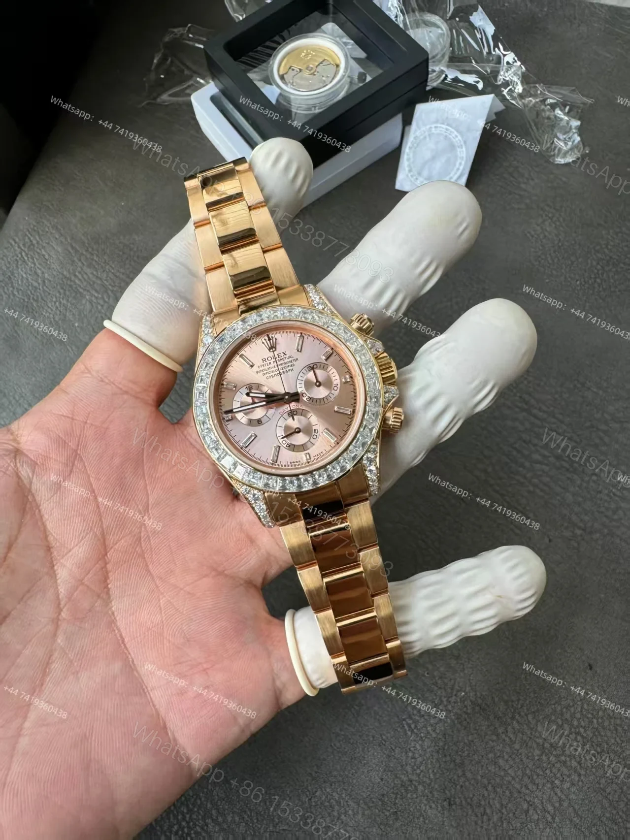 View 19 of Rolex Super Clone Daytona 126595TBR 1:1 Replica Watch – 18K Rose Gold Diamond Beze 4131 movement