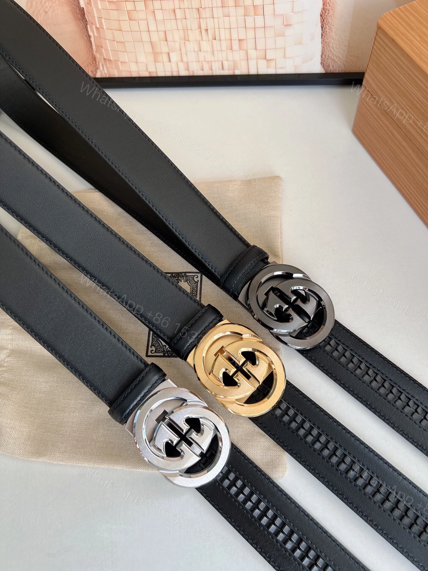 Gucci 精品仿製鏤空G扣皮帶 男士質感黑皮革款 — view 1