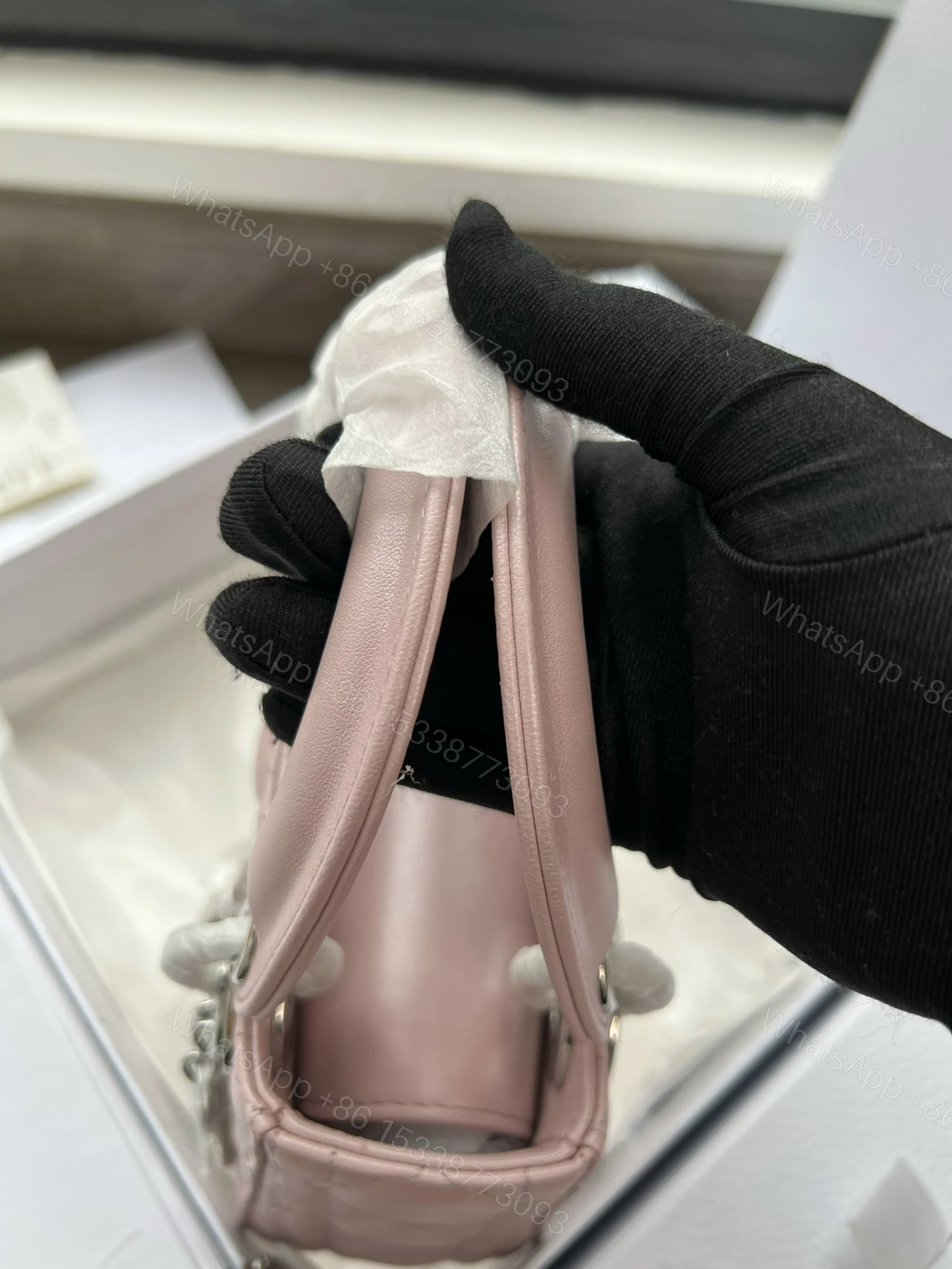 View 4 of Dior Lady Mini 3-Pocket Handbag Rep 1:1 High-Quality Pink 17cm