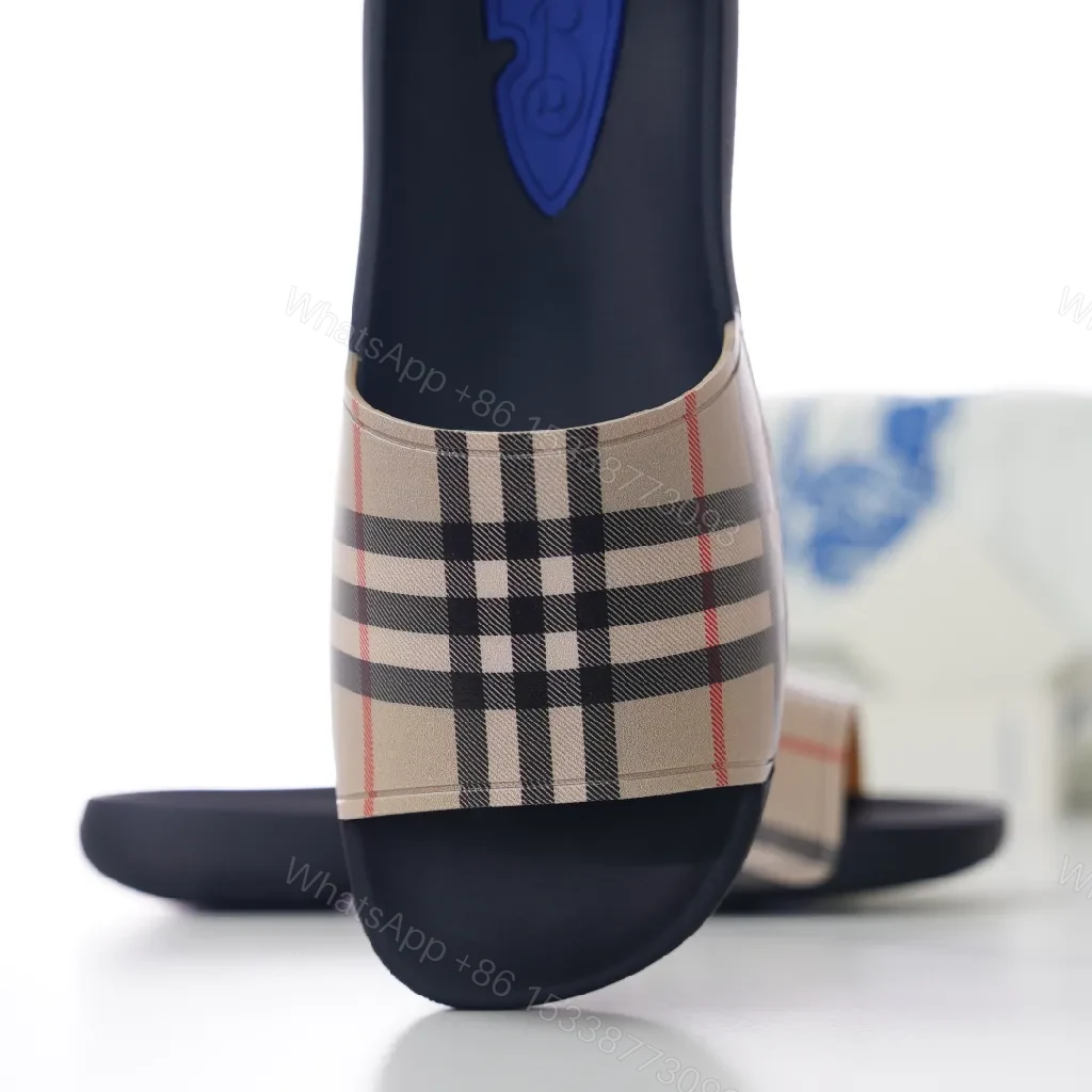 View 4 of Beige Checkered Slide: Contoured Comfort