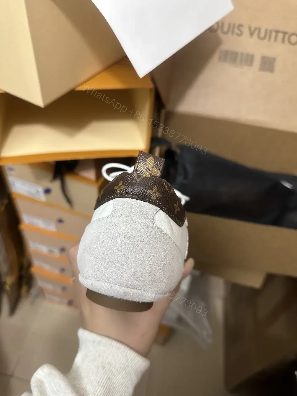 View 4 of White & Brown LV-Inspired Accent Runner Sneakers