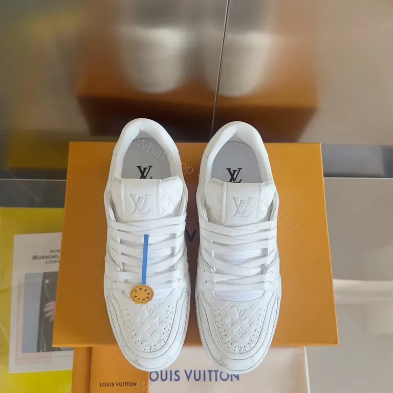 Premium Leather LV-Accent White Sneakers: Classic, Comfortable, Versatile — view 1