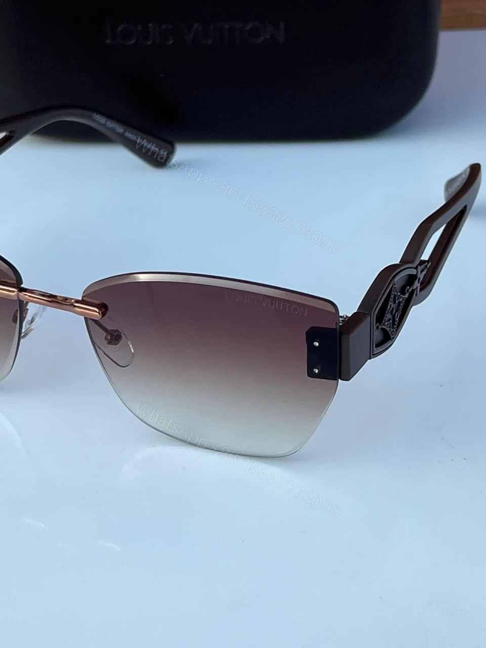 View 5 of Louis Vuitton Rimless Aviator Sunglasses Brown Gradient