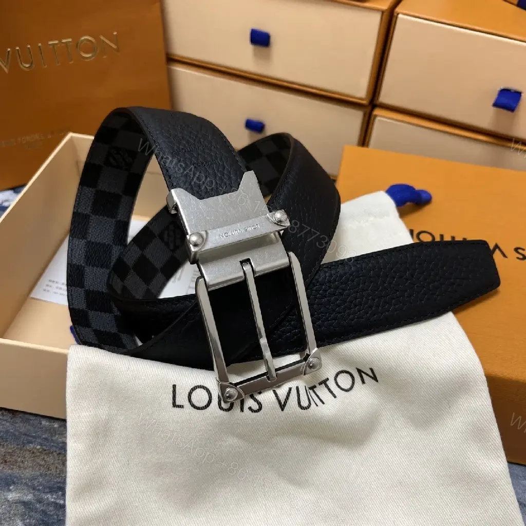 View 7 of Dual-Texture Leather Belt: Mono-Chic Checkerboard Accent Belt