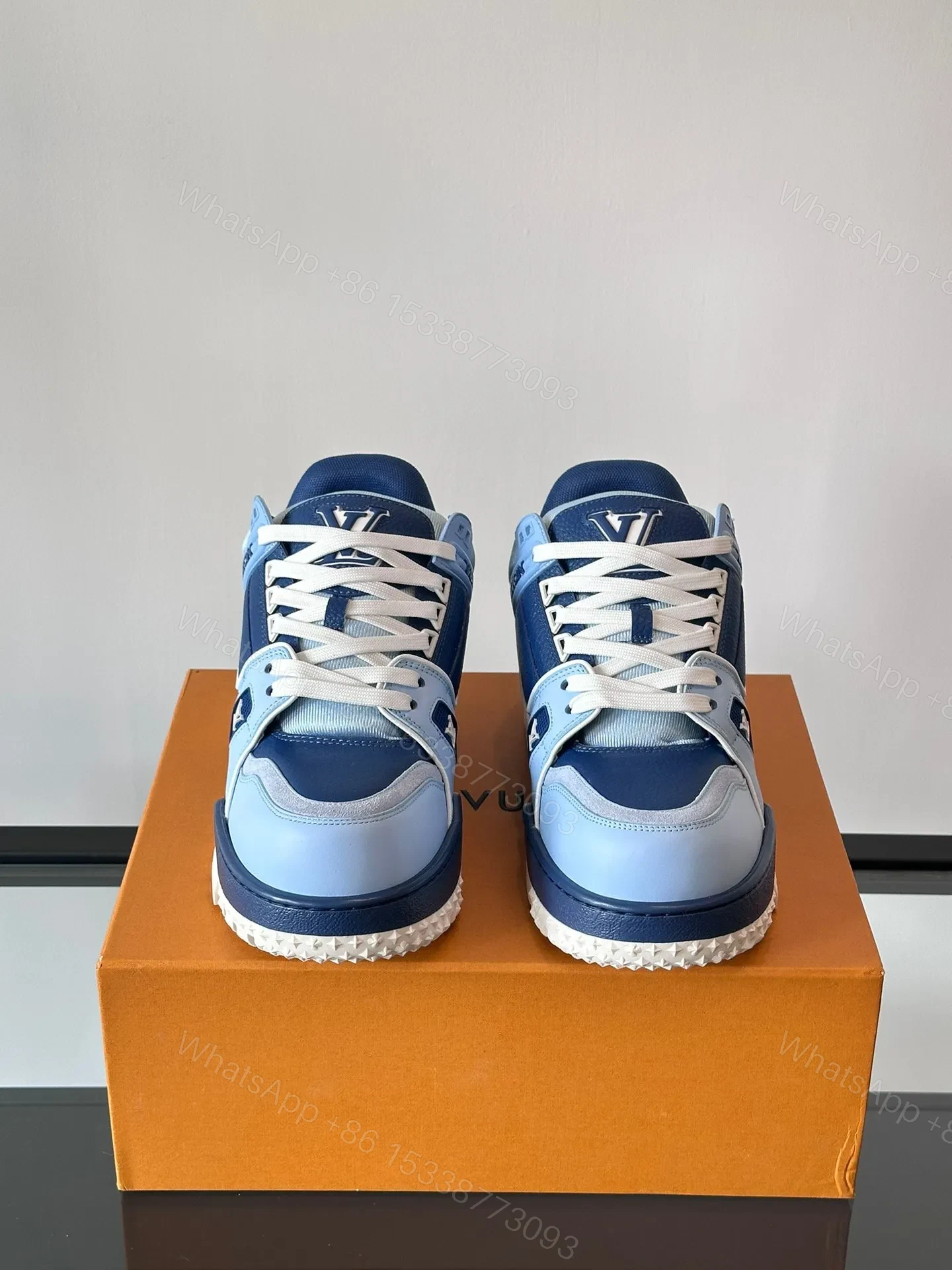 View 2 of LV Men Light Blue Leather Sneakers