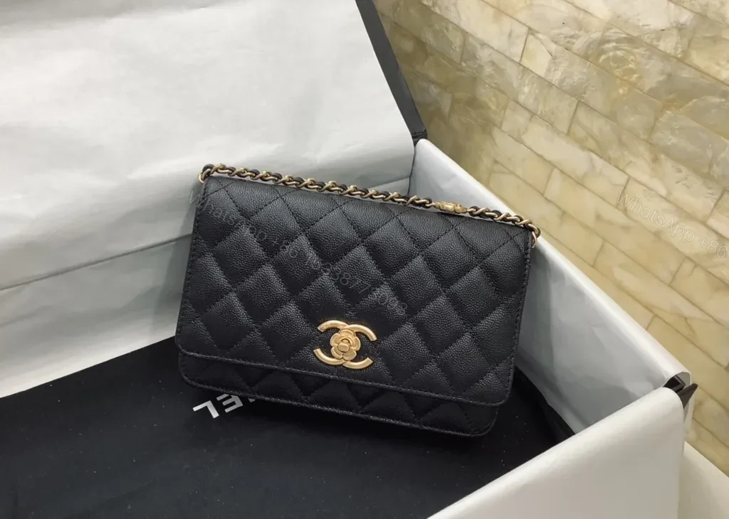 View 6 of Chic Black Quilted Shoulder Bag with Gold Chain Strap