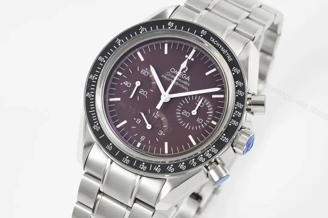 View 2 of Omega Speedmaster Chronograph Men’s Watch Automatic Movement 9300 Burgundy Dial Double Domed Sapphire Crystal Exceptional Water Resistance 44mm Case