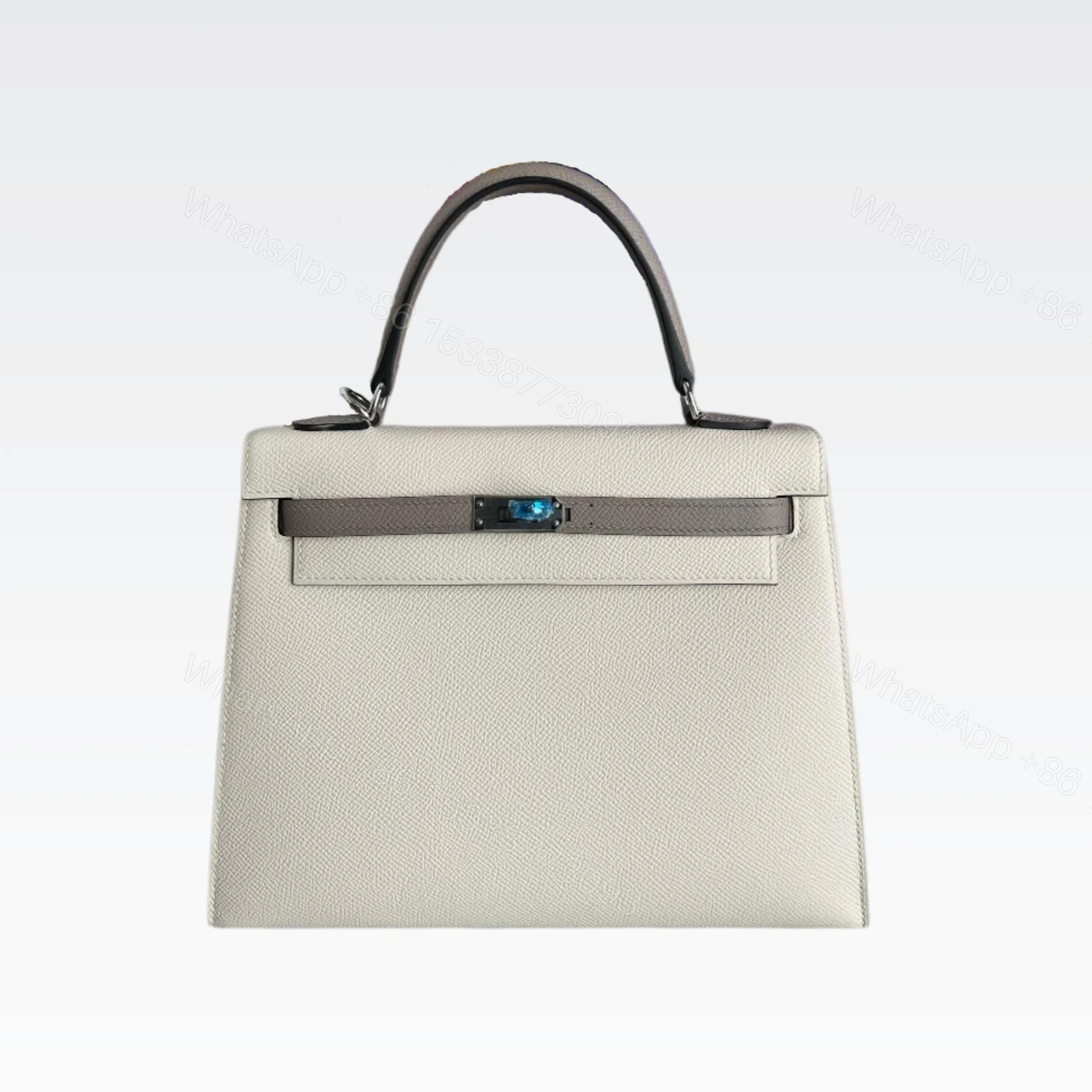 H KELLY EPSOM CK10 CREAMY WHITE & M8 GRIS ASPHALTE SILVER HARDWARE 25CM — view 1