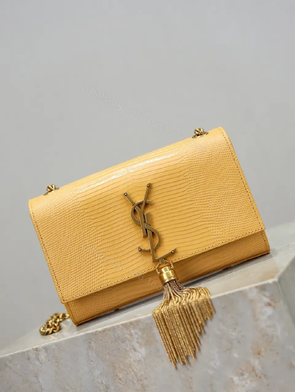 View 5 of Textured Leather Shoulder Bag with Iconic Hardware