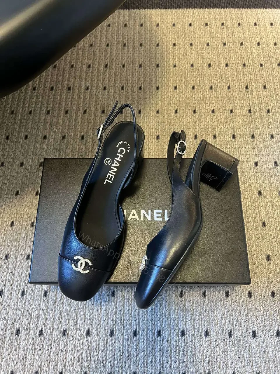 View 4 of Blue Leather Slingback Flats | Luxe Comfort, Icon Logo Detail