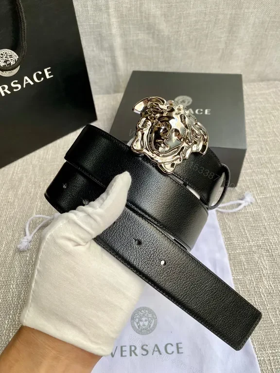 View 3 of Statement Medusa Belt: Premium Italian Leather, Gold Buckle, Versace Style Belt