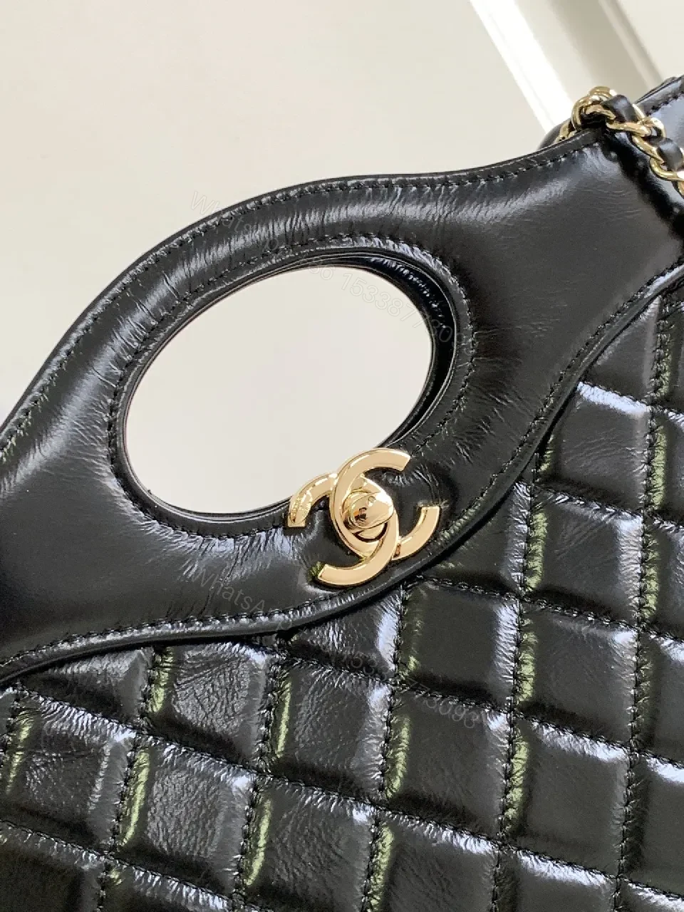 View 6 of Quilted Leather Handbag: Black, Gold Chain, Luxe Everyday Style
