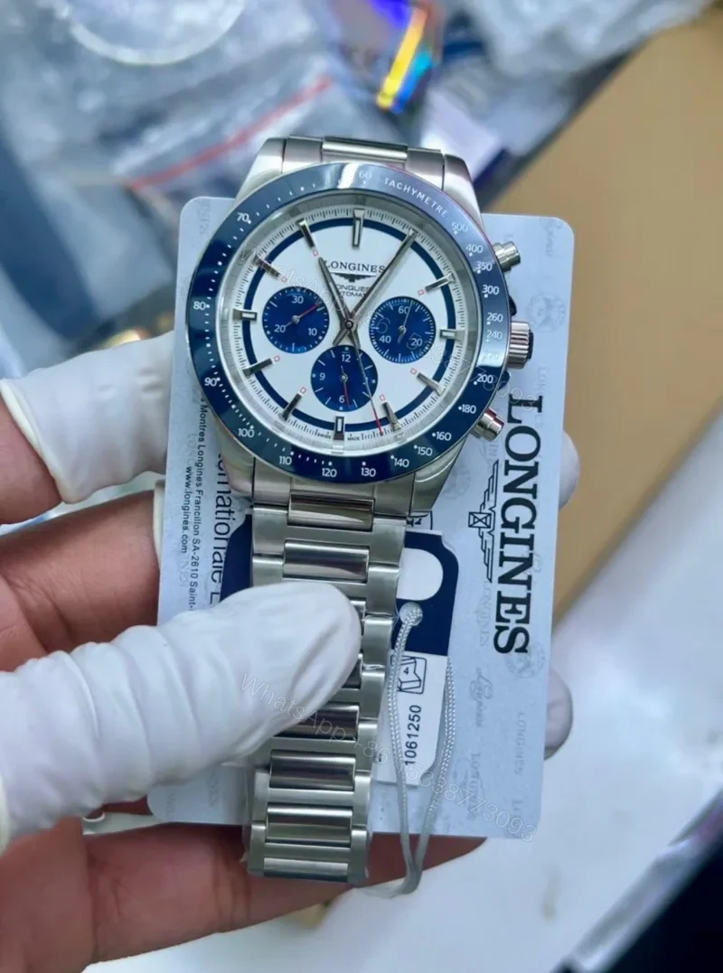 View 2 of Longines Conquest Chronograph White-Blue 42mm Automatic