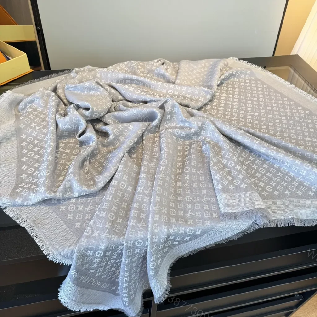 View 5 of Monogram Jacquard Scarf: Soft Warmth, Fringe Detail, Luxe Style