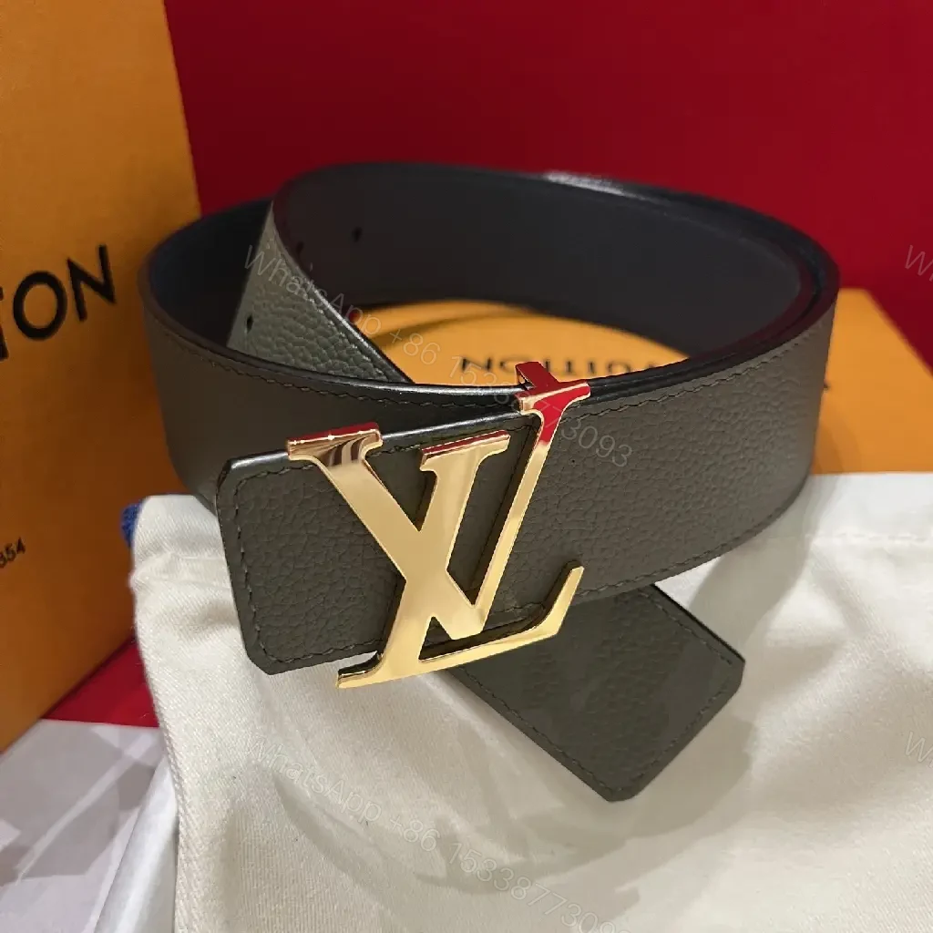 View 7 of Premium Leather Belt with Gold LV Buckle