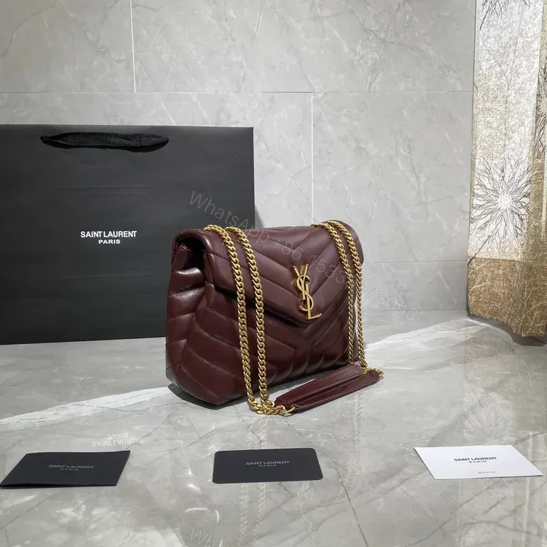 View 3 of Quilted Burgundy YSL Shoulder Bag â€” Bold, Iconic Accessory