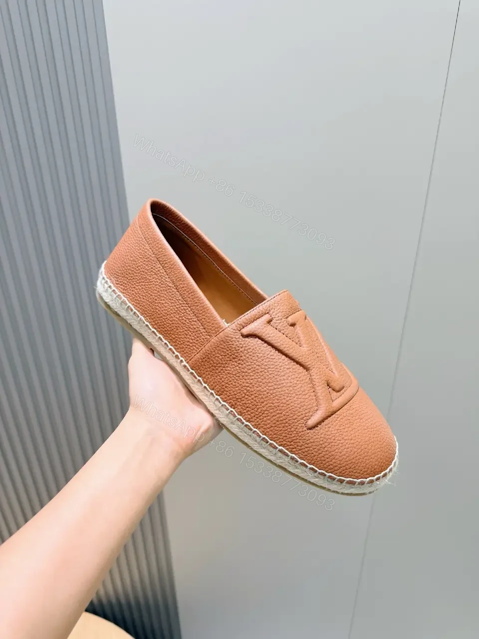 View 4 of Textured Leather Espadrille Loafers - Monogram Luxury Comfort
