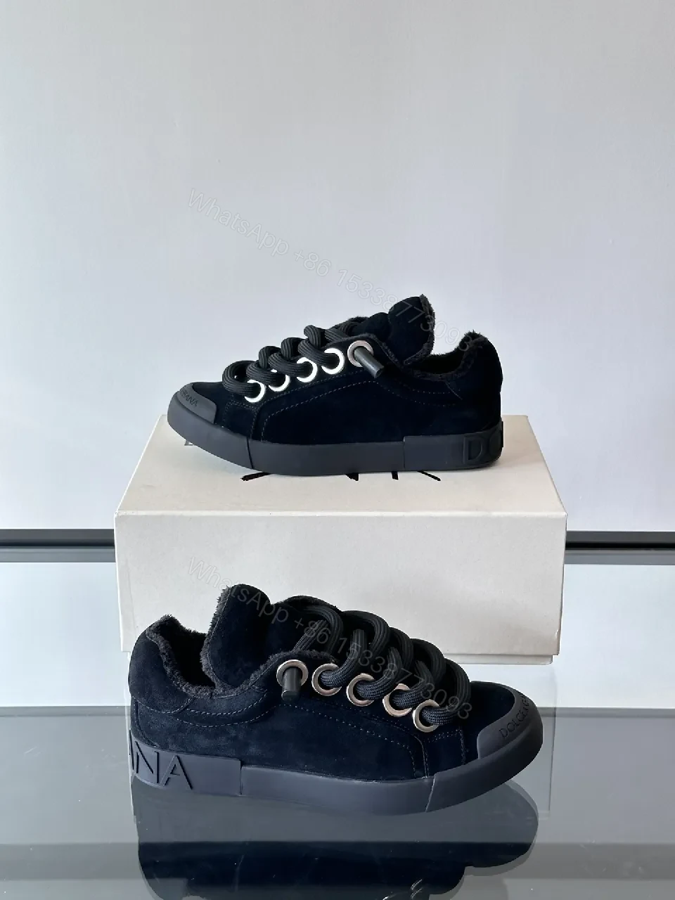 View 7 of Charcoal Suede High-Tops with Chunky Laces & Faux-Fur Interior