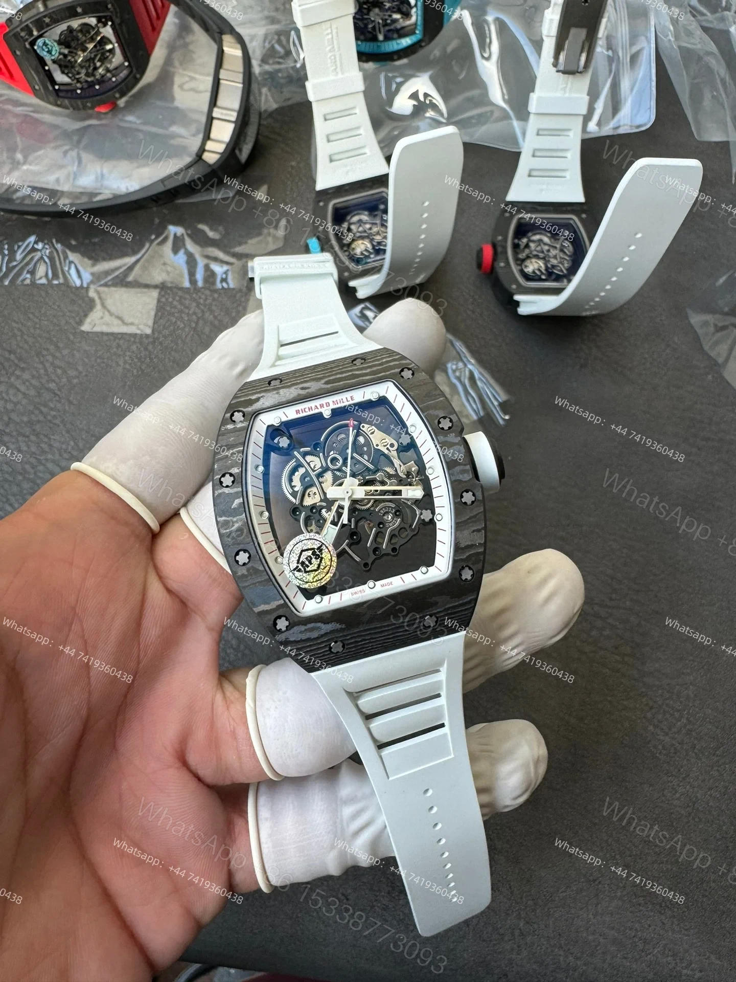 View 3 of Super Clone Richard Mille RM 055 Carbon TPT White Rubber Strap 1:1 Replica Watch