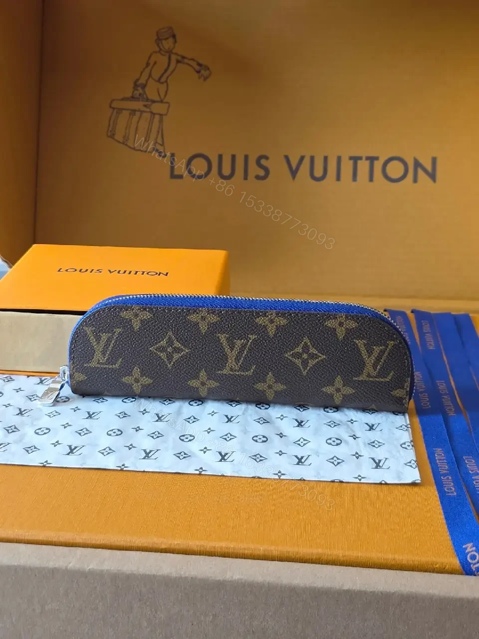 Blue Zip Monogram Wallet Case: Compact Luxury Organizer — view 1