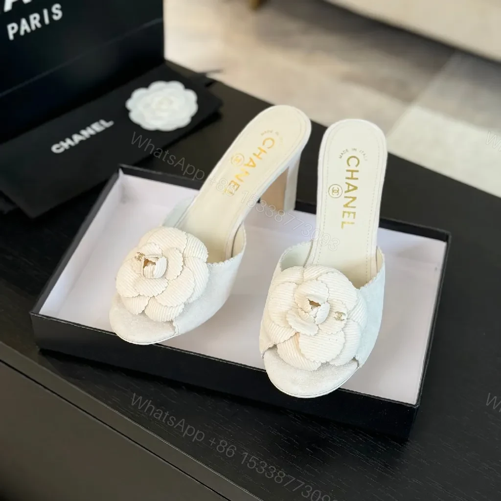 View 6 of Cream Chanel-Inspired Floral Mules: Luxe Slip-Ons