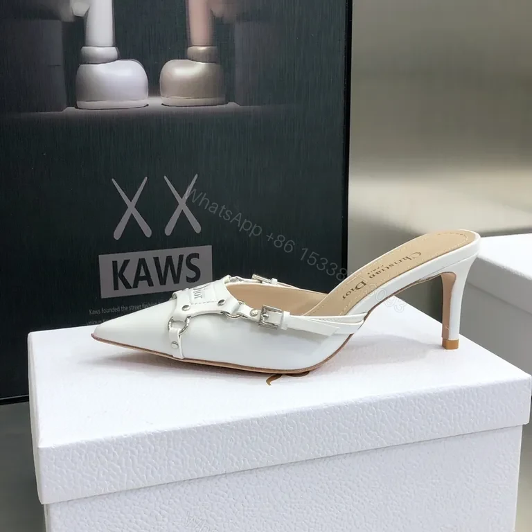 View 4 of Chic White Leather Mules â€” Strapped, Minimalist Elevation