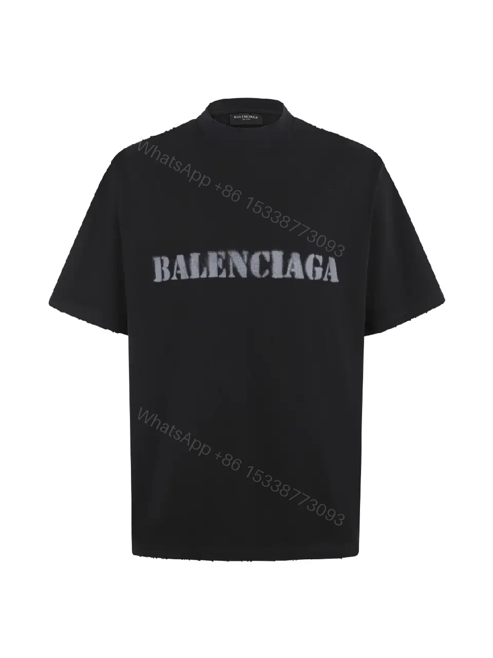 View 9 of Black Fabric Casual Oversized Tee Distressed BALENCIAGA Logo T-Shirt