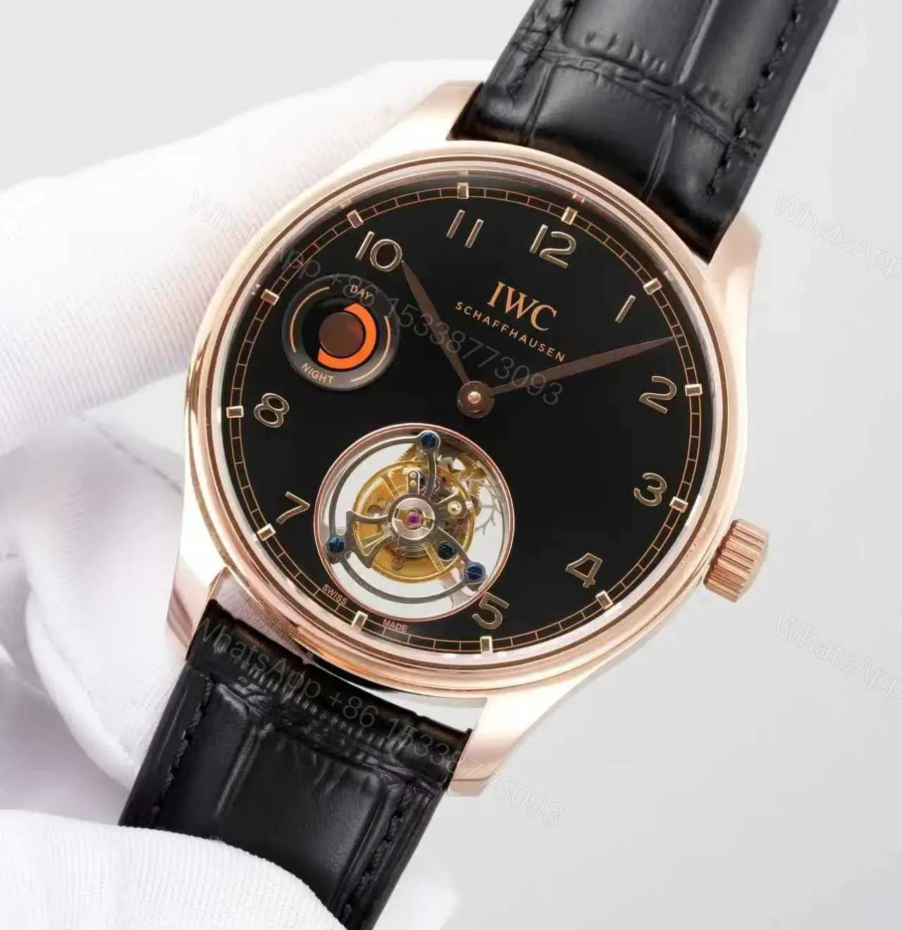 View 3 of IWC Black Tourbillon Watch Rose Gold Black Leather Strap Ultimate 42MM IWC-TOUR-BLK-RG42