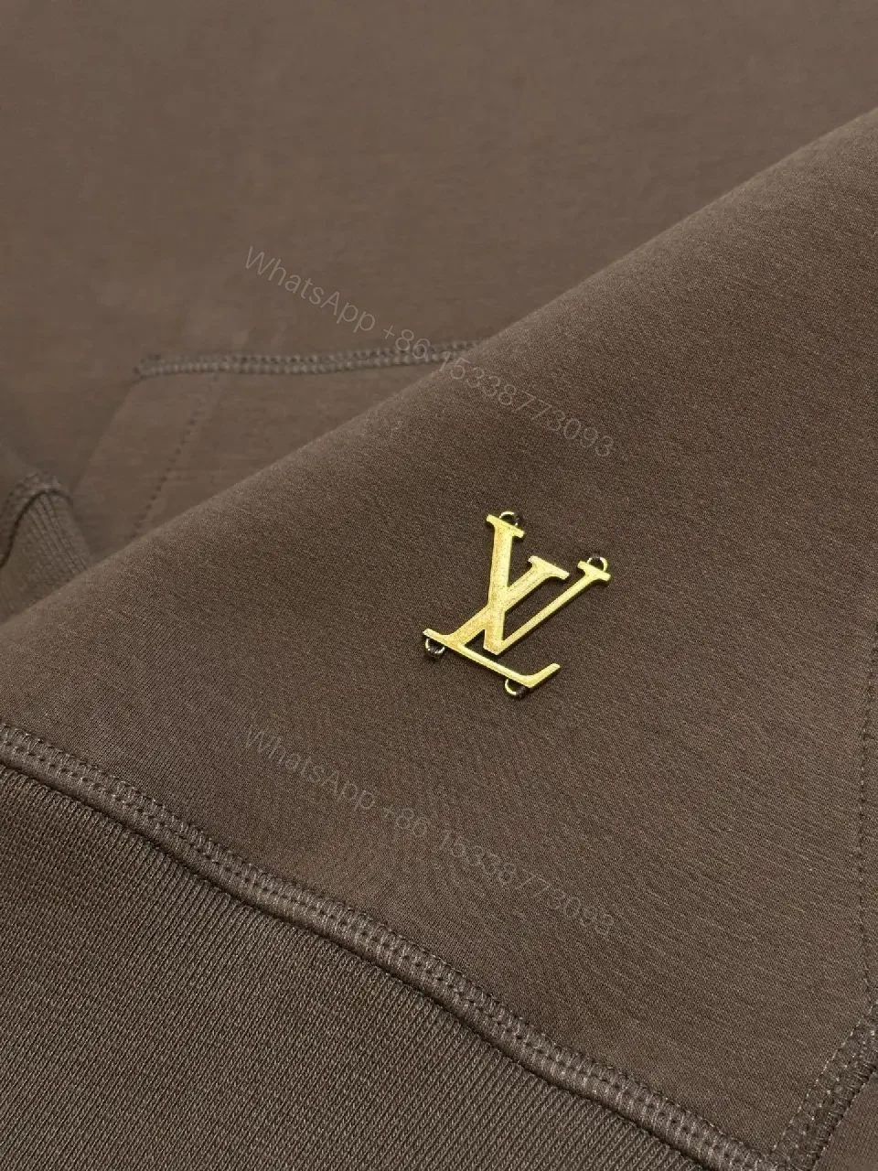 View 10 of Chocolate Cotton Hoodie: Luxe Hardware Minimalist Logo Style Hoodie