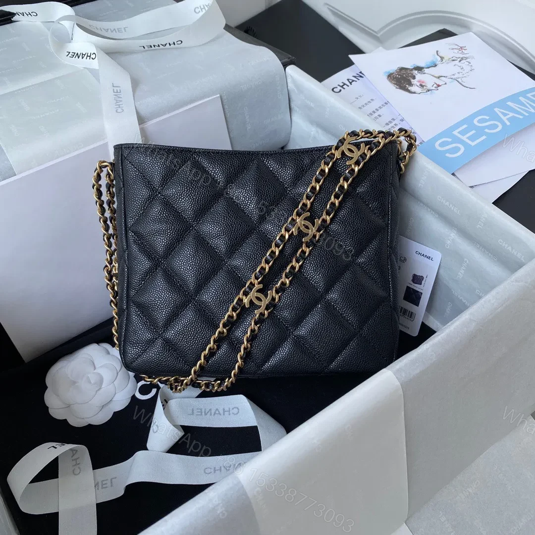 View 3 of Chanel Hobo Like Auth Handbags Pebbled Leather With Lock Gold 19x16cm
