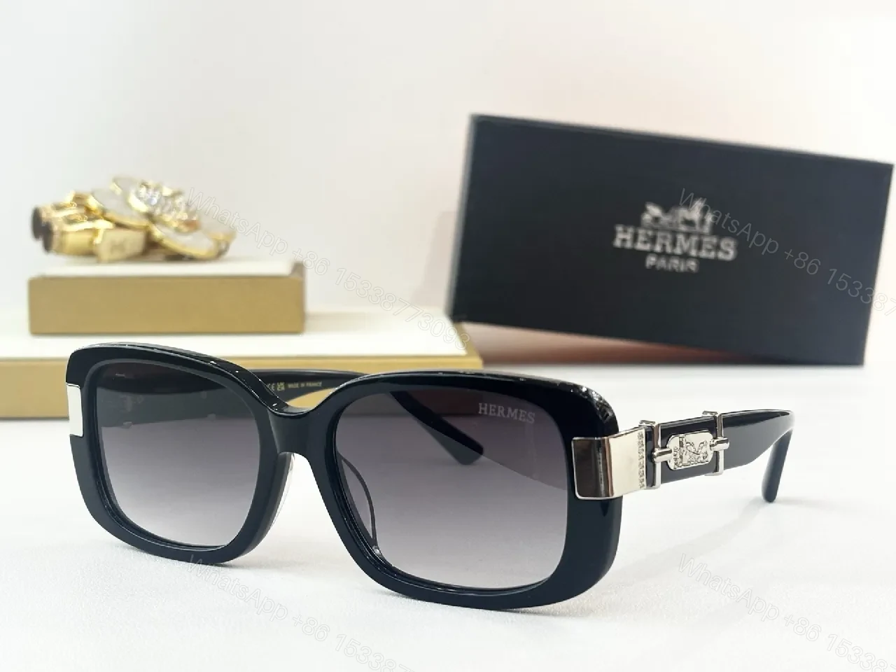 View 2 of Black Acetate Cat-Eye Sunglasses with Gold Hardware - Luxe, Comfortable, Bold Style