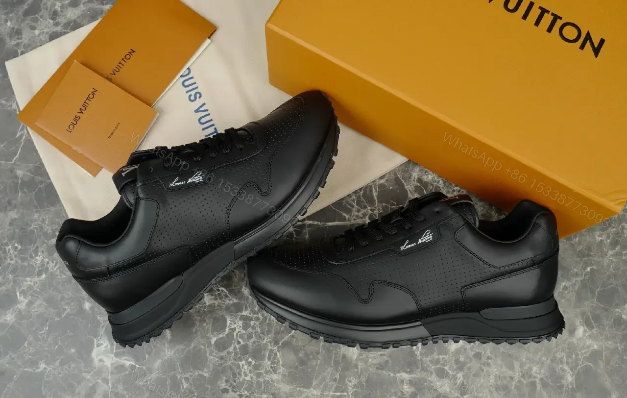View 3 of Black Leather Sneakers Casual Louis Vuitton Style Signature LV Logo Sneaker